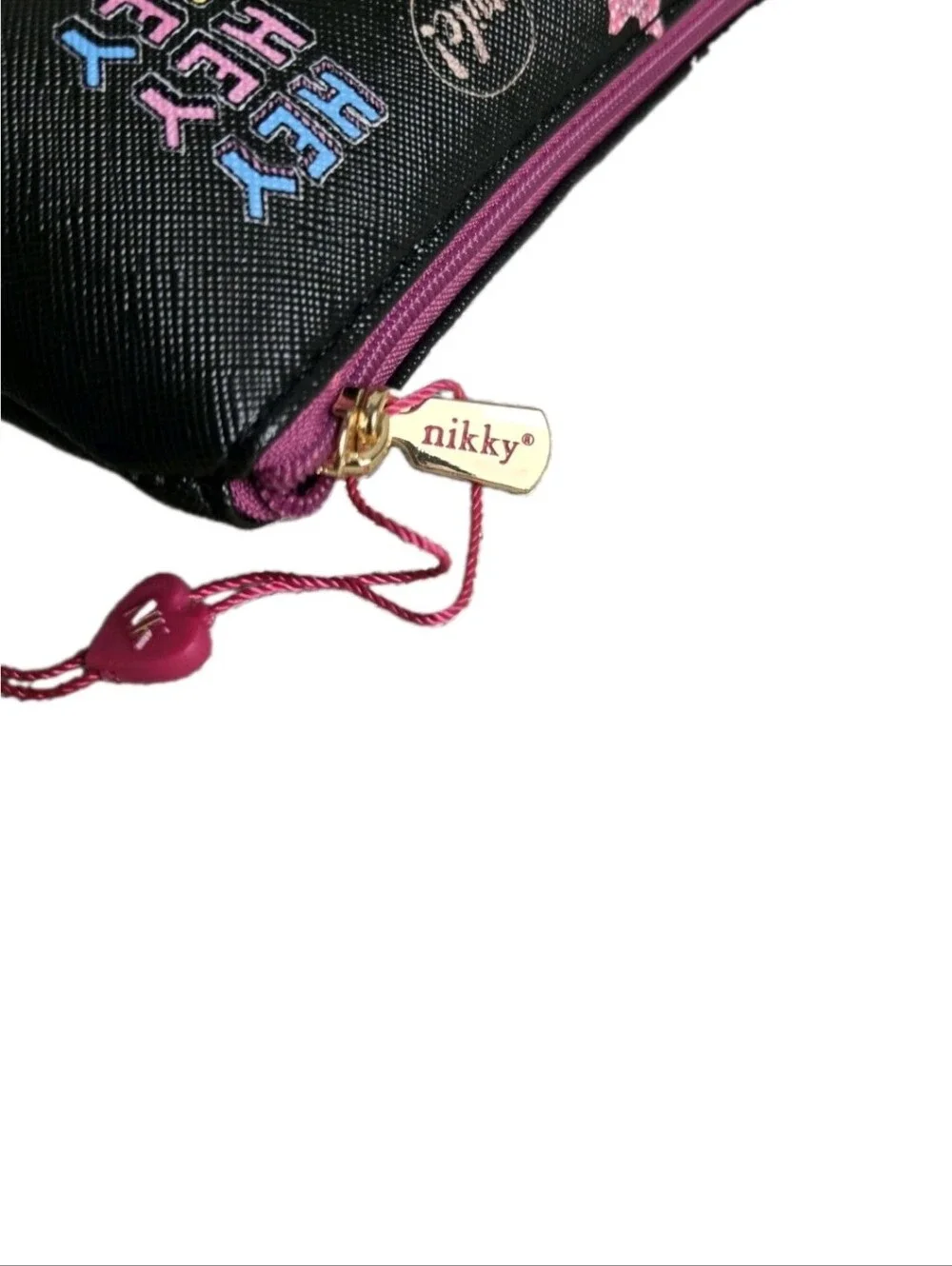 Nikky by Nicole Lee Slim Cosmetic Bag Makeup Travel Zipper Pouch Black Pink NWT